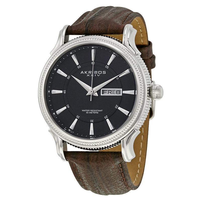 Akribos XXIV Black Dial Brown Leather Men's  Watch #AK726BR - Watches of America
