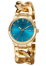 Akribos XXIV Turquoise Dial Gold-tone Base metal Ladies Watch #AK759YGTQ - Watches of America