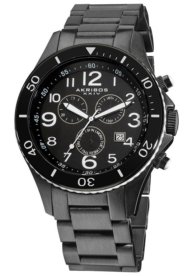 Akribos XXIV Ultimate Chronograph Black Ion-plated Steel Bracelet Men's Watch #AK616WT - Watches of America