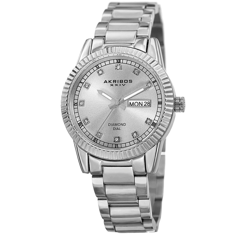 Akribos XXIV Ultimate Silver Dial Diamond Ladies Watch #AK965SS - Watches of America