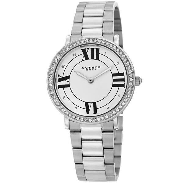 Akribos XXIV Quartz Crystal White Dial Ladies Watch #AK1036SS - Watches of America