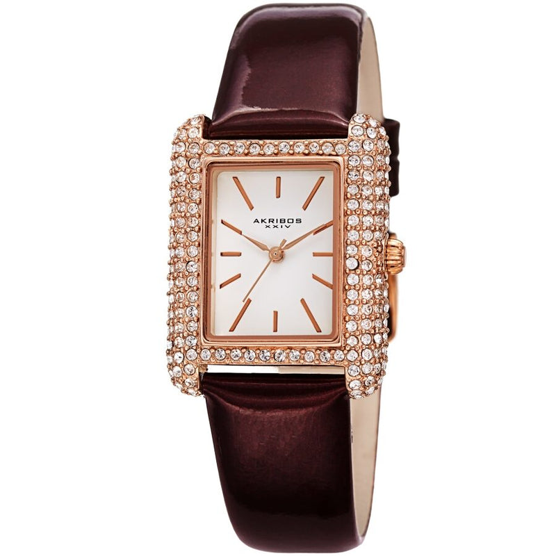 Akribos XXIV White Dial Brown Leather Ladies Watch #AK1068BR - Watches of America