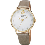 Akribos XXIV Quartz White Dial Gold Leather Ladies Watch #AK1084YG - Watches of America