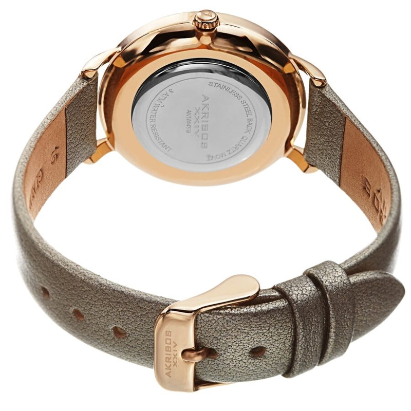 Akribos XXIV Quartz White Dial Gold Leather Ladies Watch #AK1084YG - Watches of America #4