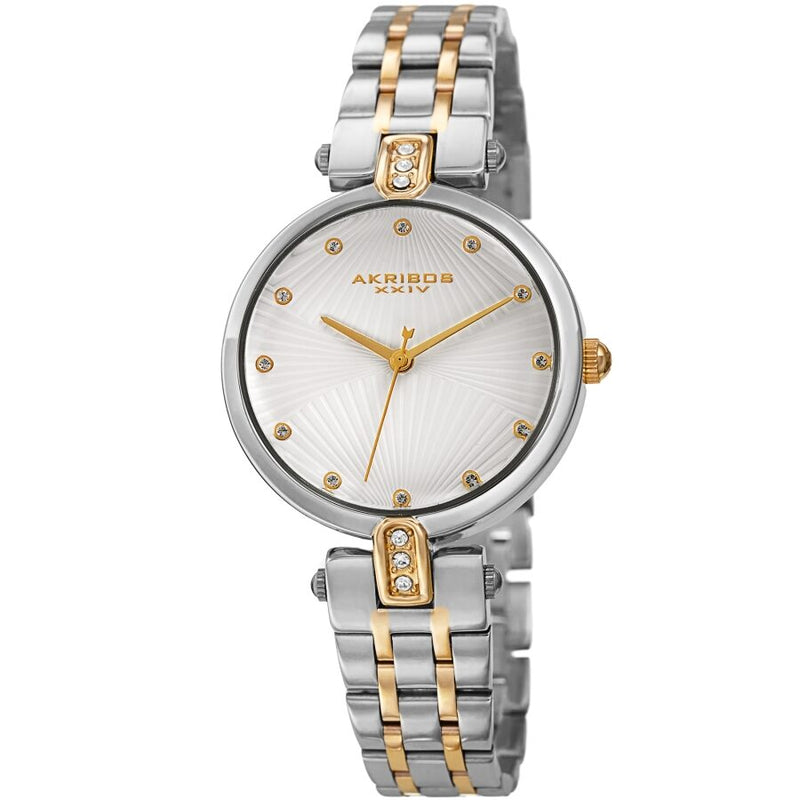 Akribos XXIV White Dial Two-tone Ladies Watch #AK1085TTG - Watches of America