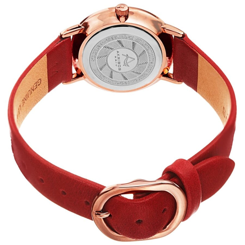 Akribos XXIV Quartz White Dial Red Leather Ladies Watch #AK1087RD - Watches of America #4