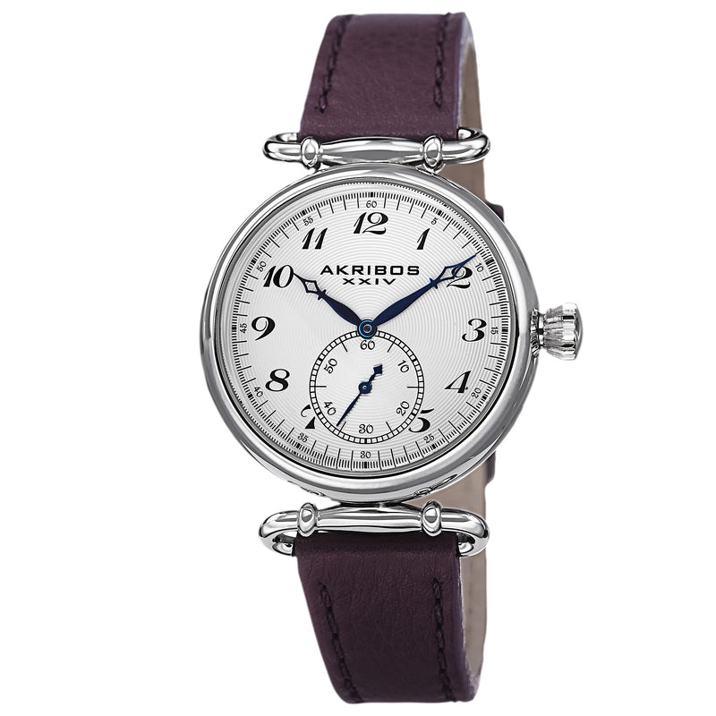 Akribos XXIV White Dial Purple Leather Ladies Watch #AK704PU - Watches of America