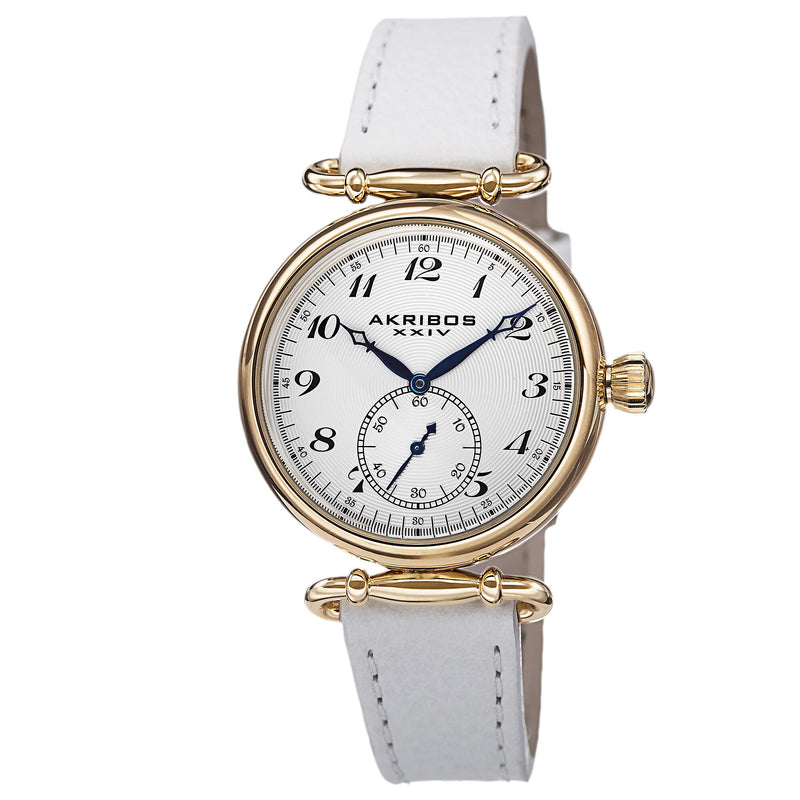 Akribos XXIV White Dial White Leather Ladies Watch #AK704WT - Watches of America