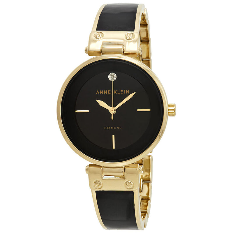 Anne Klein Black Dial Gold-tone and Black Resin Ladies Watch #1414BKGB - Watches of America