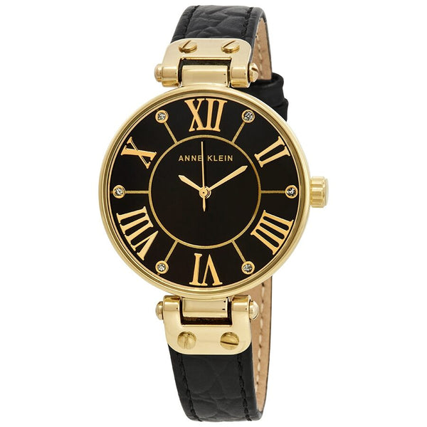 Anne Klein Black Dial Black Leather Ladies Watch #1396BMBK - Watches of America