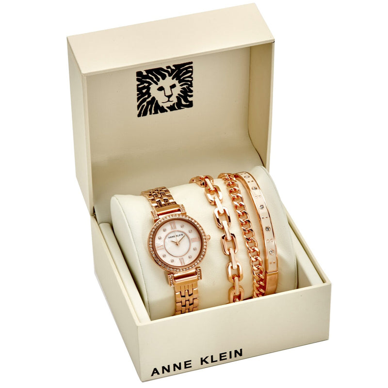 Anne Klein Blush Mother of Pearl Crystal Dial Ladies Watch Set #AK/3400BHST - Watches of America