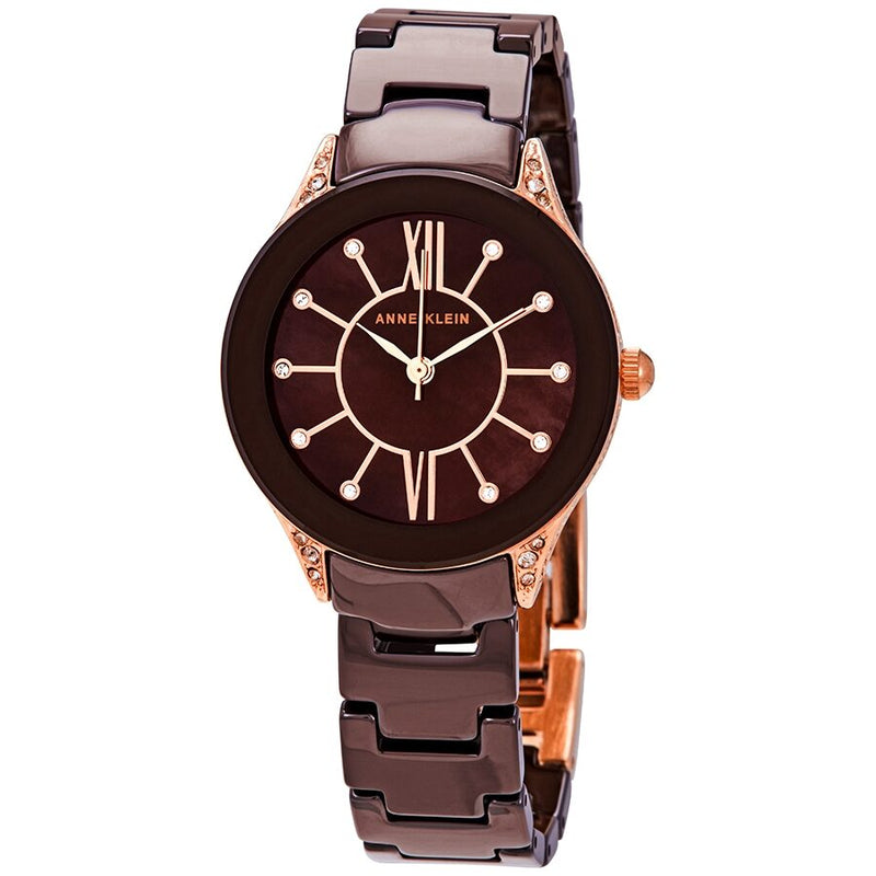 Anne Klein Crystal Brown Mother of Pearl Ladies Watch #AK/2388RGBN - Watches of America
