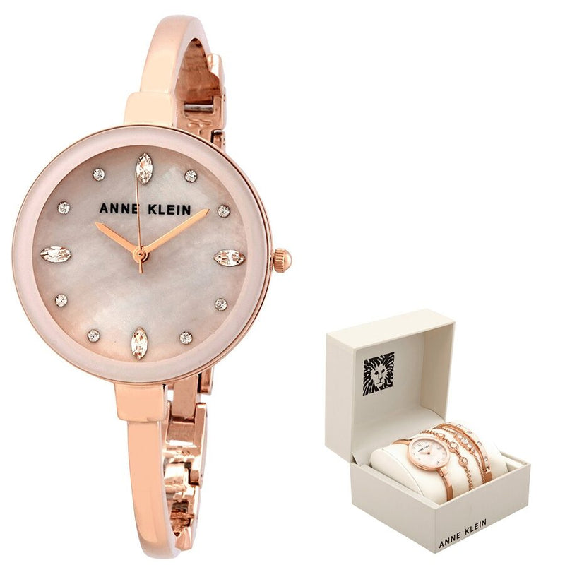 Anne Klein Light Pink Dial Rose Gold-tone Ladies Watch and Bracelet Set #3352PKST - Watches of America