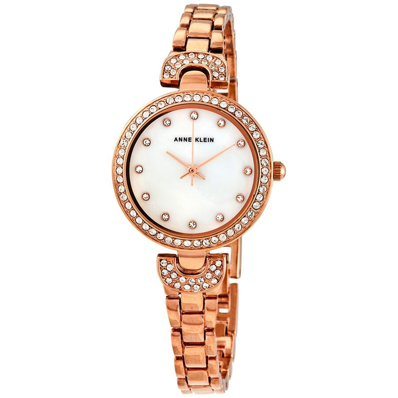 Anne Klein Mother of Pearl Crystal Dial Rose Gold-tone Ladies Watch #AK/3464MPRG - Watches of America