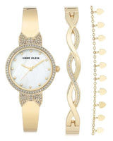 Anne Klein Mother of Pearl Dial Quartz Ladies Watch and Bracelet Set #AK/3362GBST - Watches of America