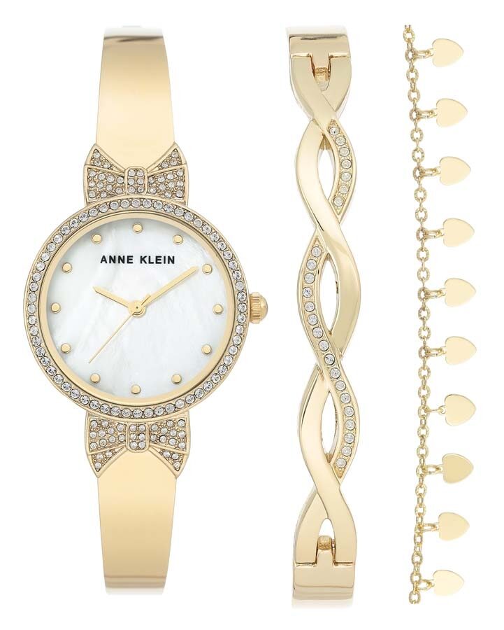 Anne Klein Mother of Pearl Dial Quartz Ladies Watch and Bracelet Set #AK/3362GBST - Watches of America
