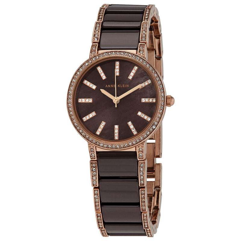 Anne Klein Quartz Crystal Brown Mother of Pearl Dial Ladies Watch #3306BNRG - Watches of America
