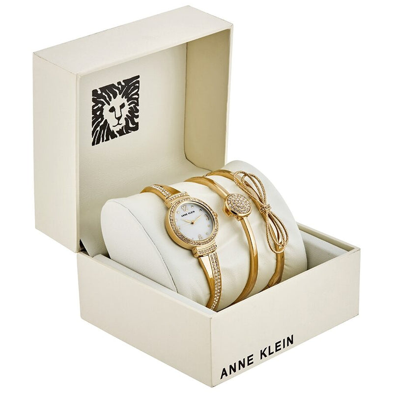 Anne Klein Quartz Crystal White Mother of Pearl Dial Ladies Watch and Bracelet Set #AK/3178GBST - Watches of America #4