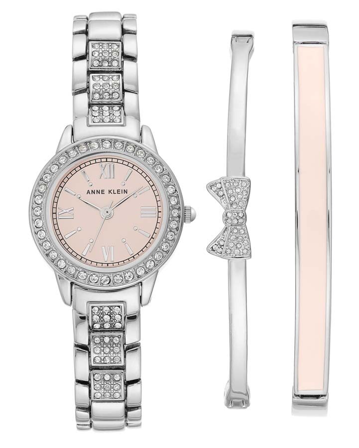 Anne Klein Pink Dial Quartz Ladies Watch and Bracelet Set #AK/3334LPST - Watches of America