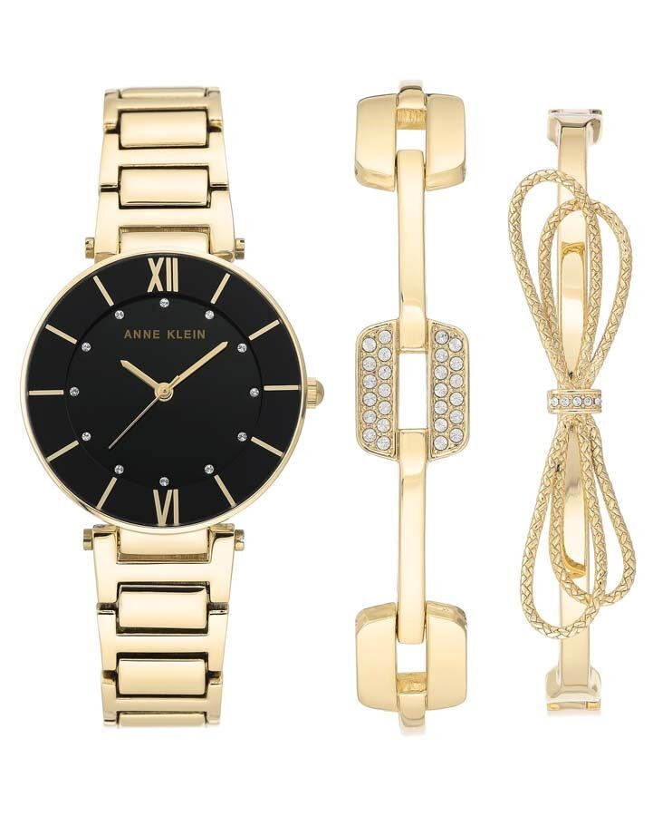 Anne Klein Black Dial Quartz Ladies Watch and Bracelet Set #AK/3366BKST - Watches of America