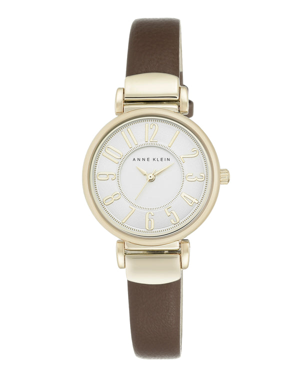 Anne Klein Silver Dial Brown Leather Ladies Watch #2157SVBN - Watches of America