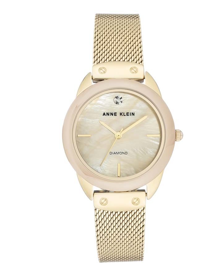 Anne Klein Tan Mother of Pearl Dial Ladies Watch #AK/3258TNGB - Watches of America
