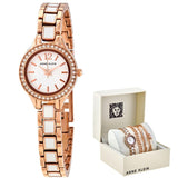 Anne Klein White Dial Rose Gold-tone Ladies Watch and Bracelet Set #AK/3396WRST - Watches of America