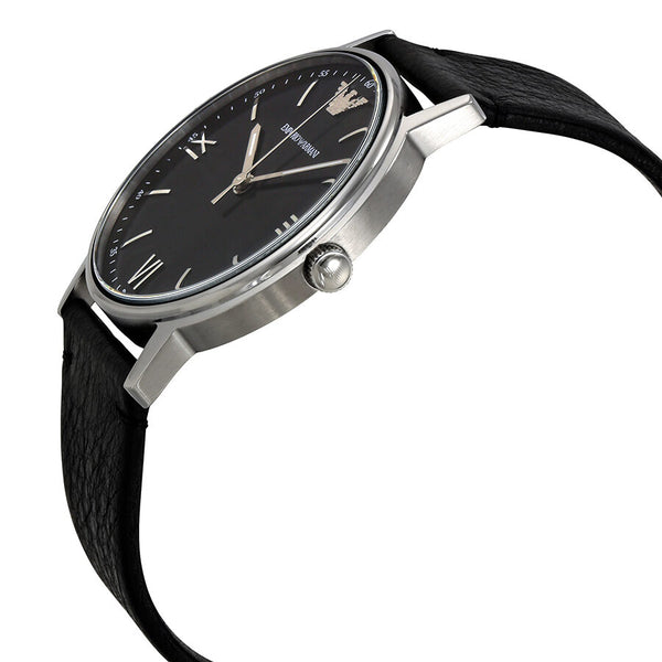 Emporio Armani Kappa Black Dial Black Leather Men's Watch #AR11013 - Watches of America #2