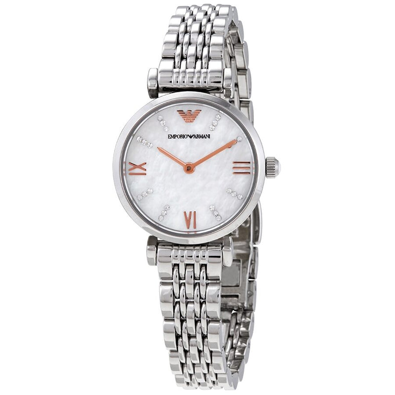 Emporio Armani Gianni T-Bar Quartz Crystal White Mother of Pearl Dial Ladies Watch #AR11204 - Watches of America