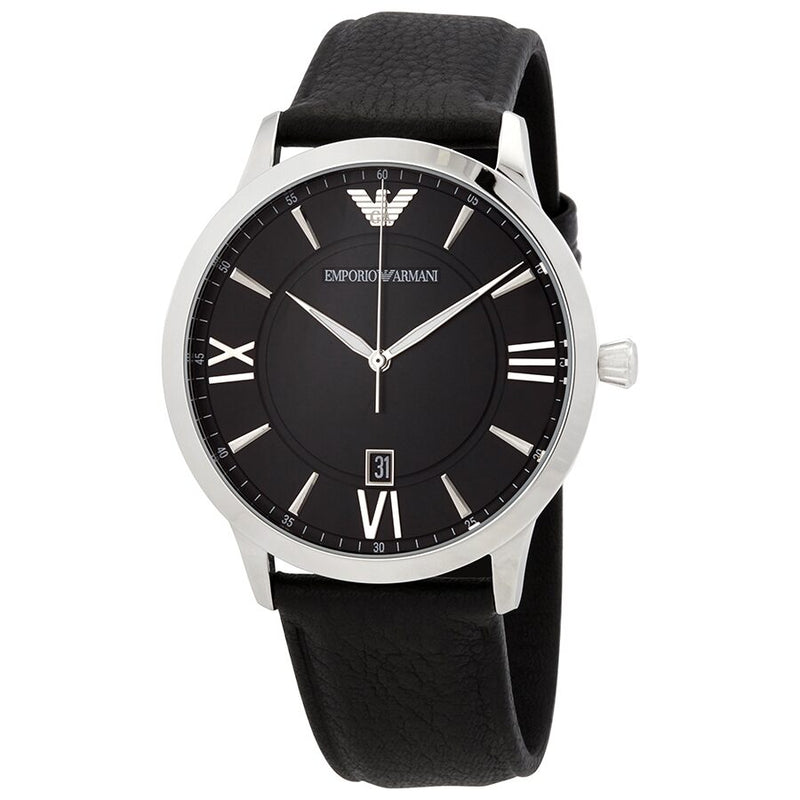 Armani Giovanni Quartz Black Dial Black Leather Men's Watch #AR11210 - Watches of America