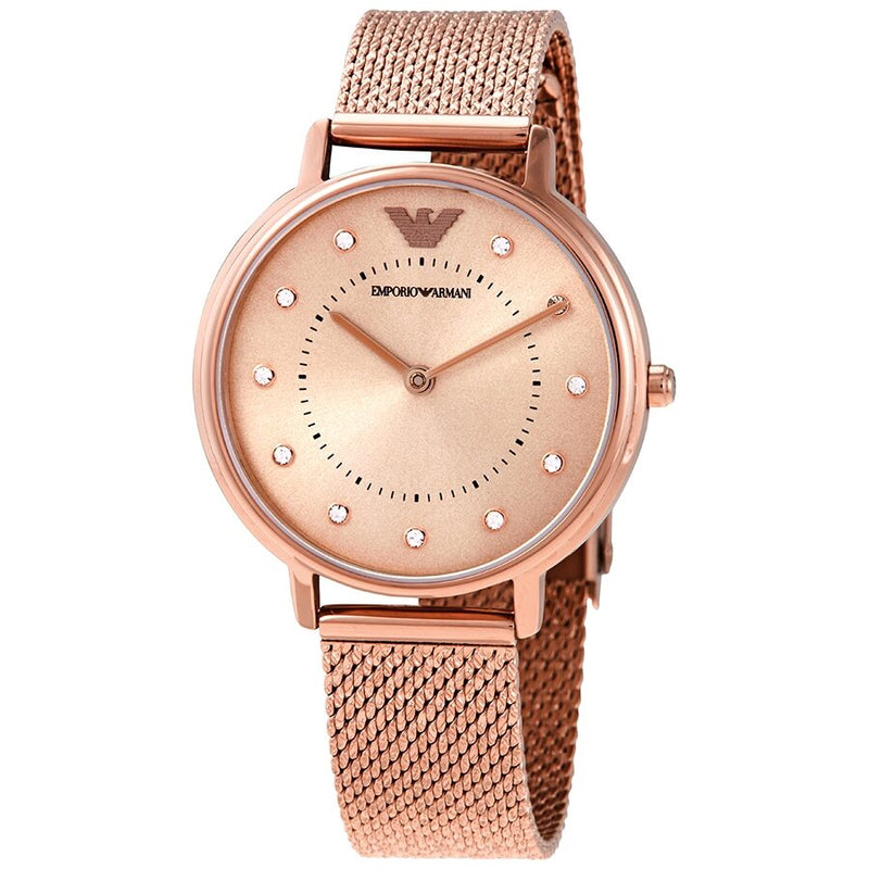 Emporio Armani Quartz Crystal Pink Dial Ladies Watch #AR11129 - Watches of America