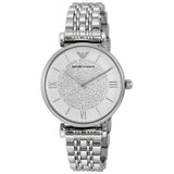 Armani White Crystal Pave Dial Stainless Steel Ladies Watch #AR1925 - Watches of America