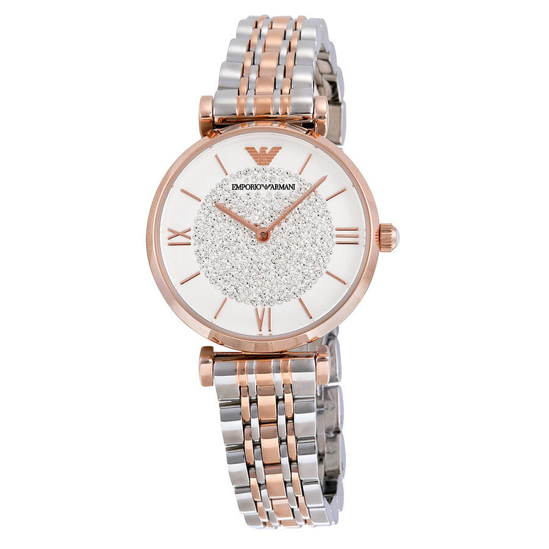 Armani White Crystal Pave Dial Two-tone Ladies Watch #AR1926 - Watches of America