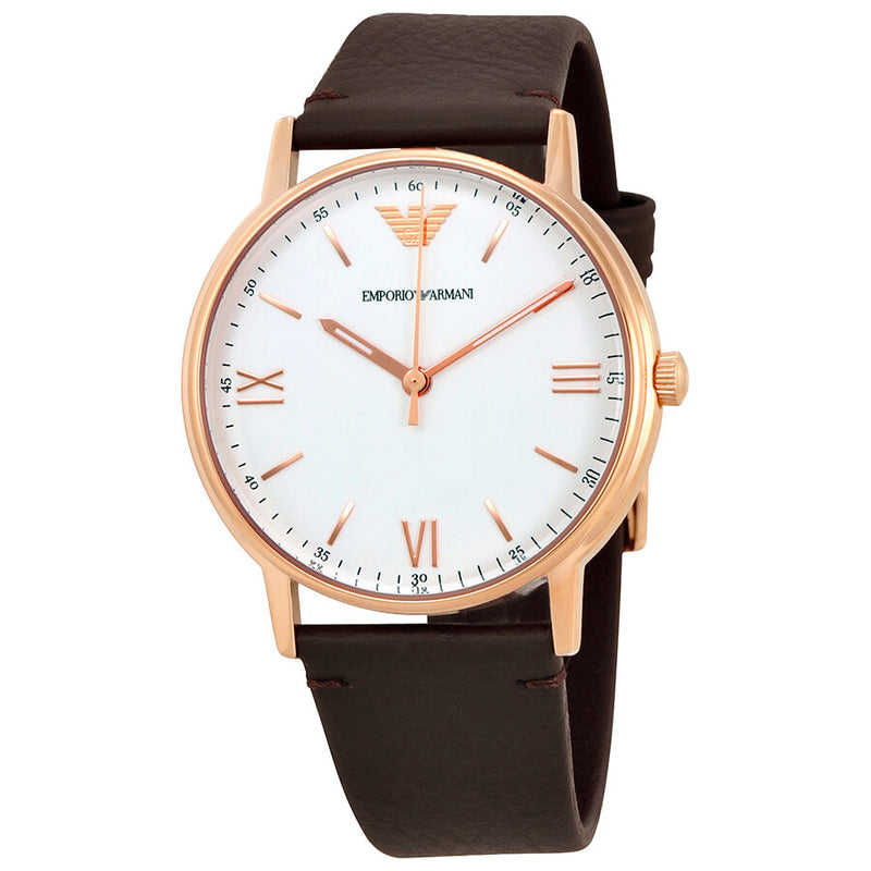 Emporio Armani Kappa White Dial Dark Brown Leather Men's Watch #AR11011 - Watches of America