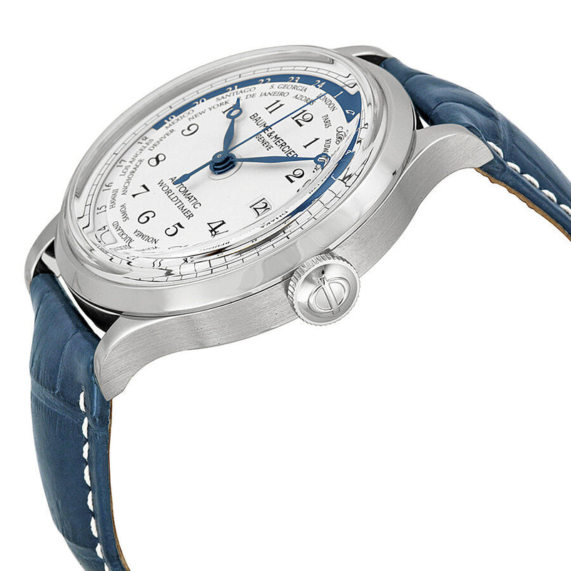 Baume and Mercier Capeland Worldtimer Silver Dial Blue Leather Men's Watch 10106 #A10106 - Watches of America #2