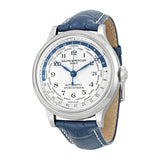 Baume and Mercier Capeland Worldtimer Silver Dial Blue Leather Men's Watch 10106#A10106 - Watches of America