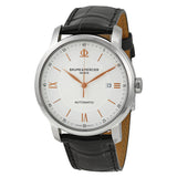 Baume and Mercier Classima Silver Dial Black Leather Automatic Men's Watch #10075 - Watches of America