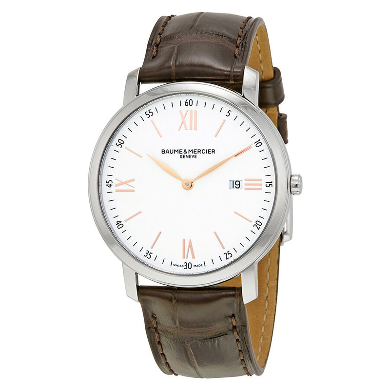 Baume and Mercier Classima White Dial Brown Leather Men's Watch #10181 - Watches of America