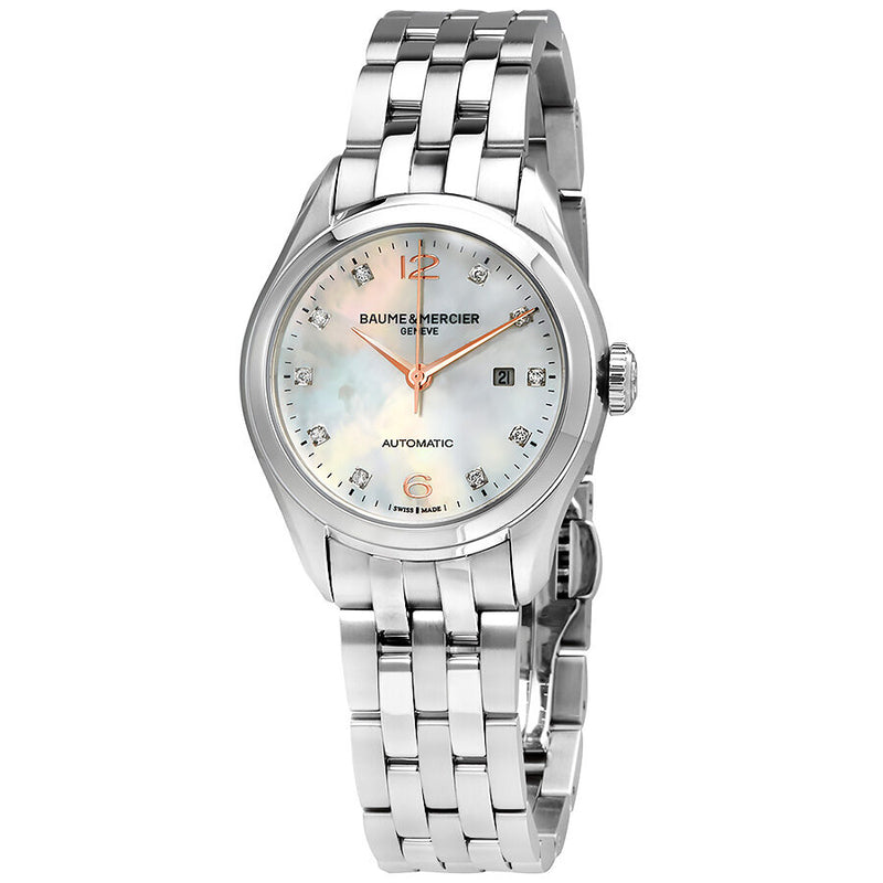 Baume and Mercier Clifton Mother of Pearl Diamond Dial Steel Automatic Ladies Watch 10151#A10151 - Watches of America