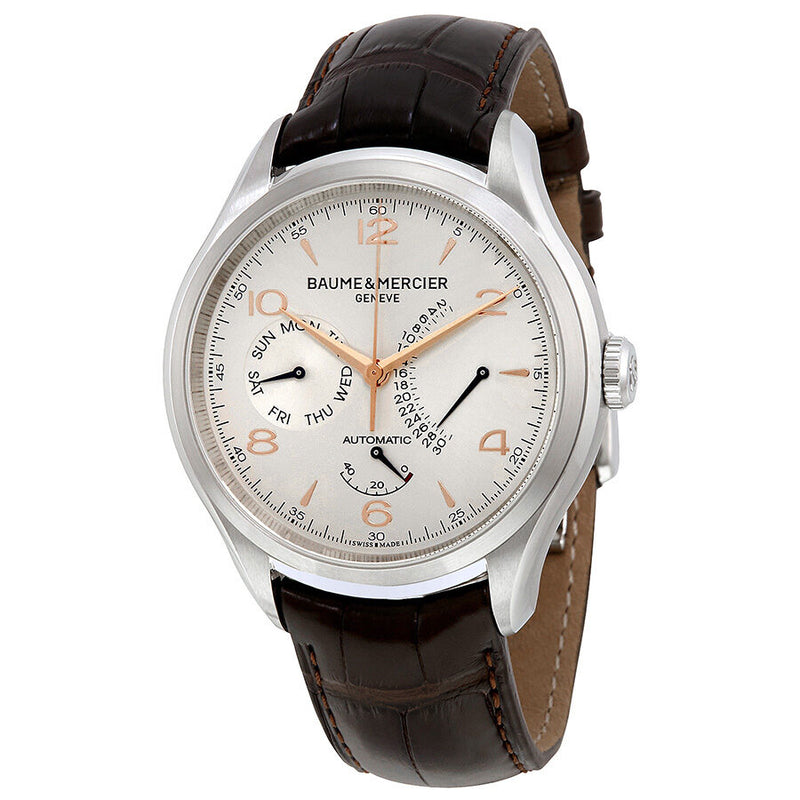Baume and Mercier Clifton Silver Dial Brown Leather Men's Watch 10149#A10149 - Watches of America