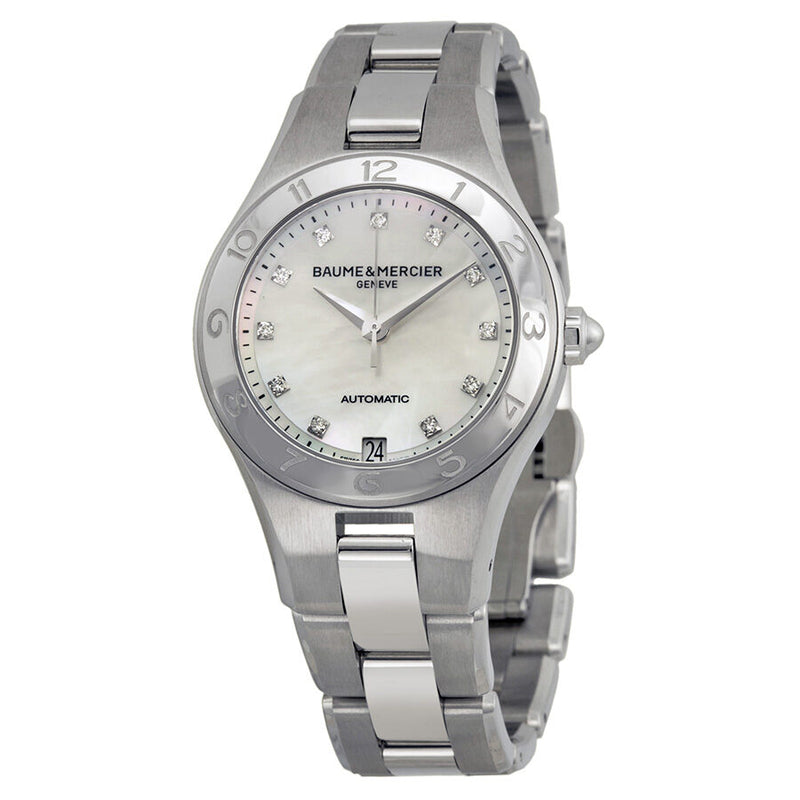 Baume and Mercier Linea Automatic Mother of Pearl Diamond Dial 32 mm Ladies Watch #10074 - Watches of America