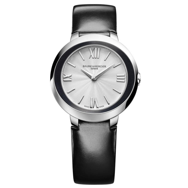 Baume and Mercier Promesse Silver Dial Leather Ladies Watch #10185 - Watches of America