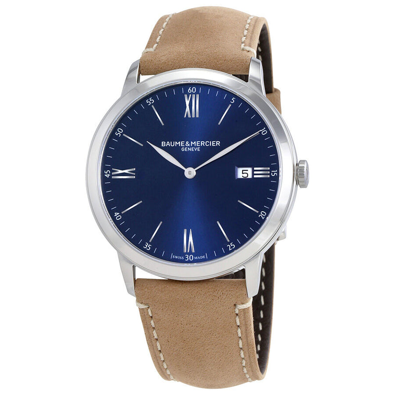 Baume et Mercier Classima Blue Dial Brown Leather 40mm Men's Watch #10385 - Watches of America