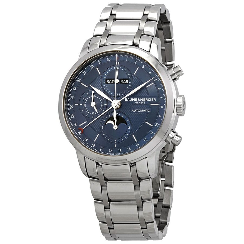 Baume et Mercier Classima Full Calendar Moon Phase Automatic Blue Dial Men's Watch #10485 - Watches of America