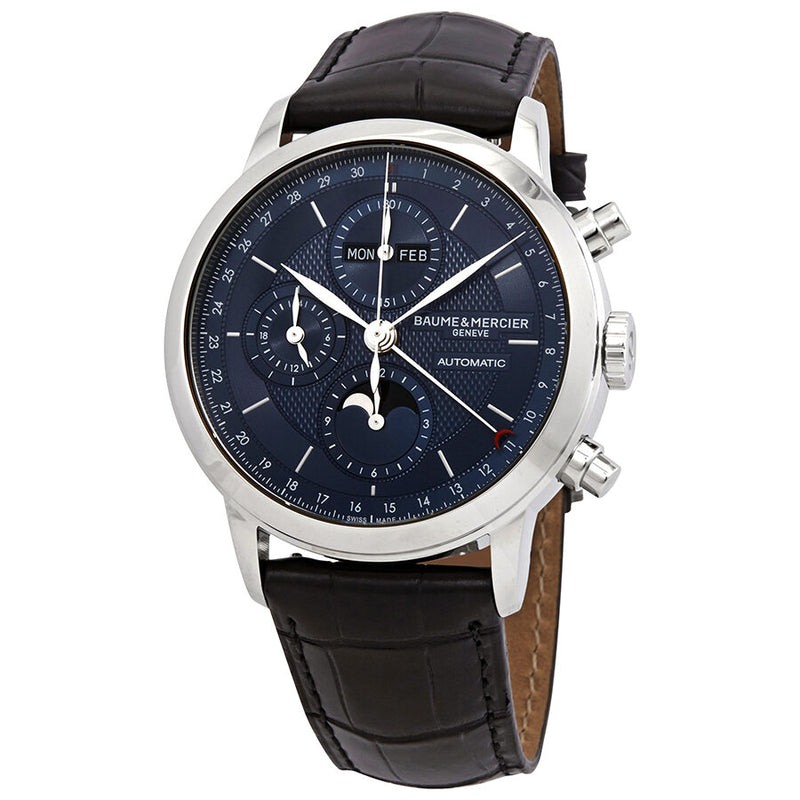 Baume et Mercier Classima Full Calendar Moon Phase Chronograph Automatic Blue Dial Men's Watch #10484 - Watches of America