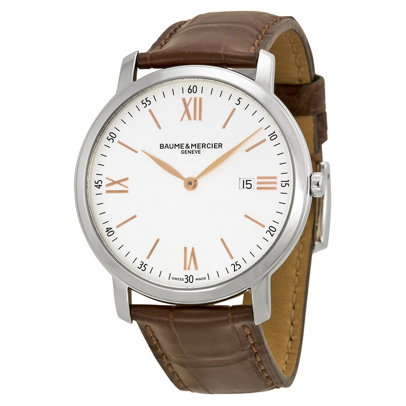 Baume et Mercier Classima Silver Dial Brown Leather Strap Men's Watch #10131 - Watches of America