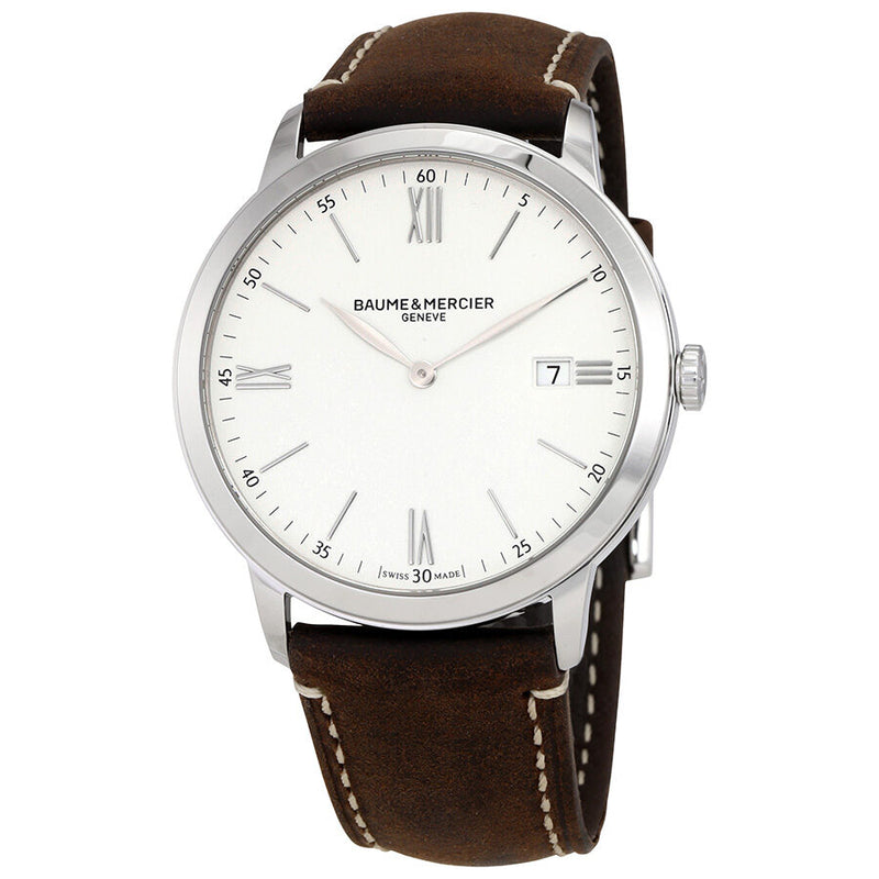 Baume et Mercier Classima White Dial Brown Leather Men's Watch #10389 - Watches of America