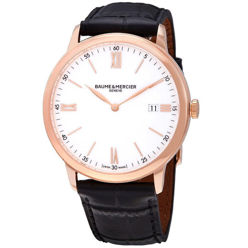 Baume et Mercier Classima White Dial Black Leather Men's Watch #10441 - Watches of America
