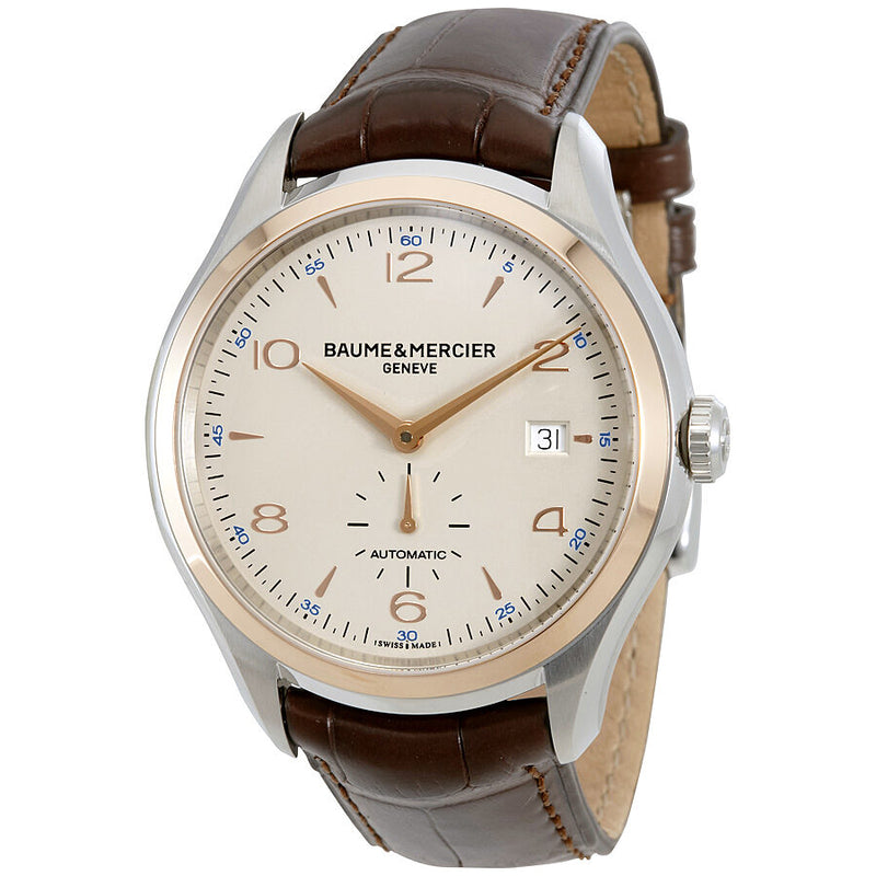 Baume et Mercier Clifton Automatic Silver Dial Brown Leather Men's Watch #10139 - Watches of America