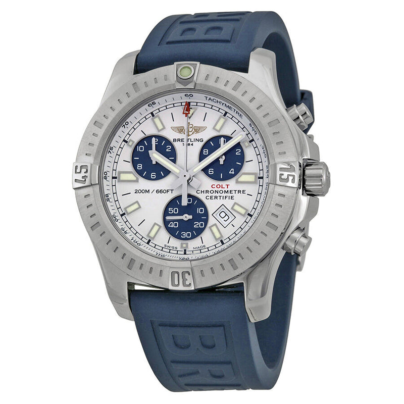 Beitling Colt Chronograph White Dial Blue Rubber Men's Watch A7338811-G790BLPT3#A7338811-G790-158S-A20S.1 - Watches of America